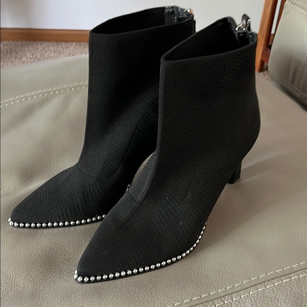 BCBGeneration Black and Silver Ankle Booties with Studded Trim